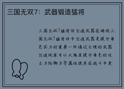 三国无双7：武器锻造猛将